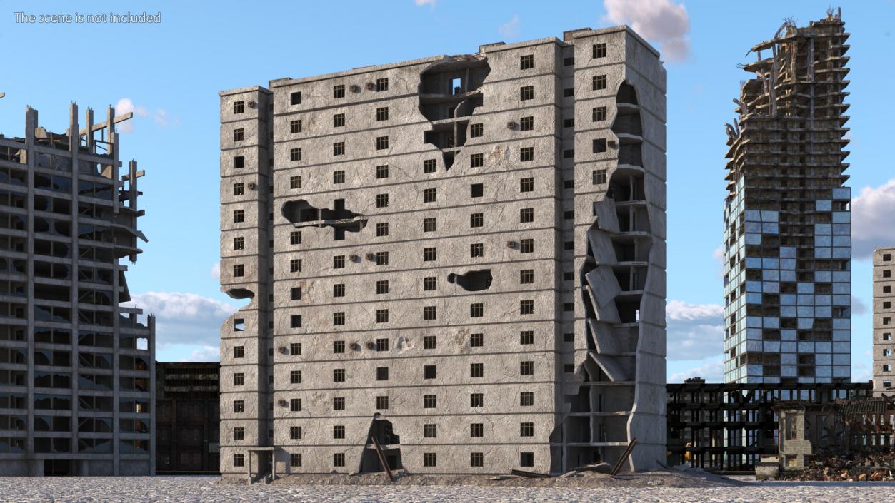 3D Destroyed Building 14 Floors model