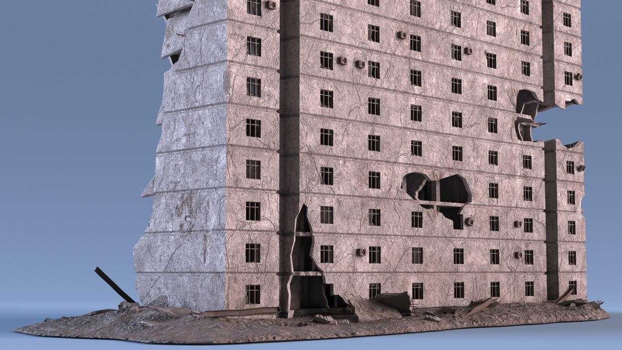 3D Destroyed Building 14 Floors model