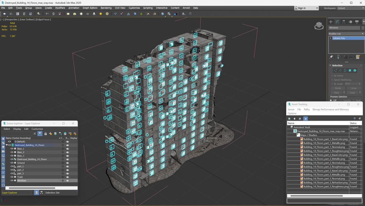 3D Destroyed Building 14 Floors model