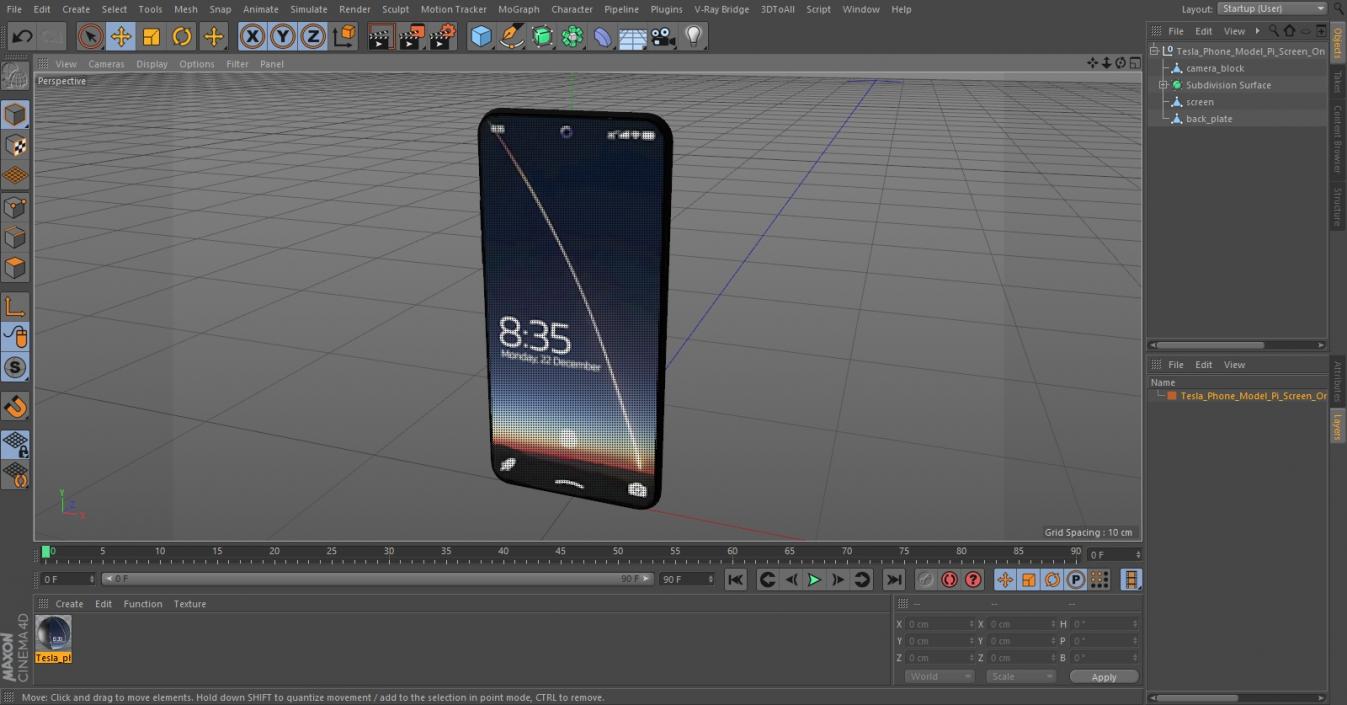 3D model Tesla Phone Model Pi Screen On