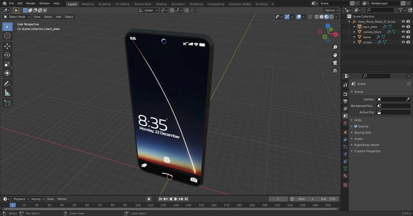 3D model Tesla Phone Model Pi Screen On