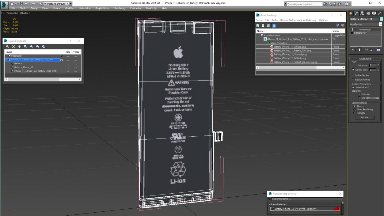 3D iPhone 11 Lithium Ion Battery 3110 mAh model