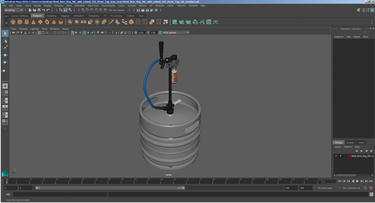 3D model Steel Beer Keg 30L with Leland CO2 Picnic Tap