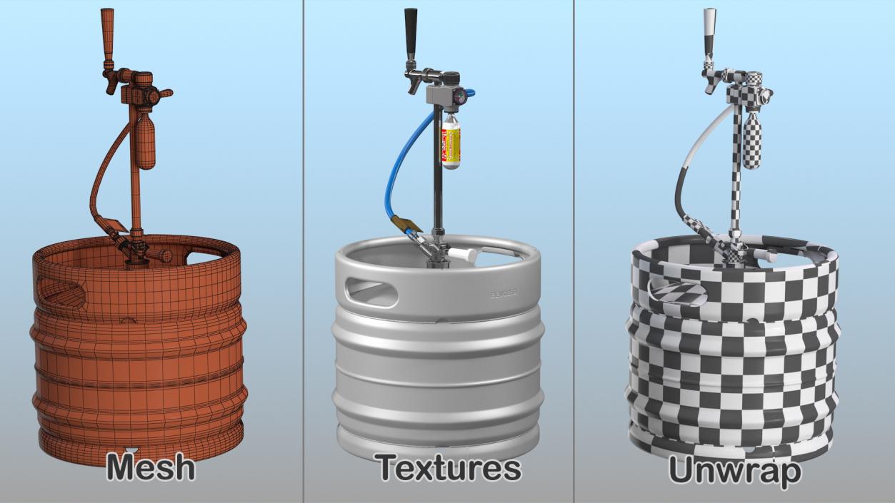 3D model Steel Beer Keg 30L with Leland CO2 Picnic Tap