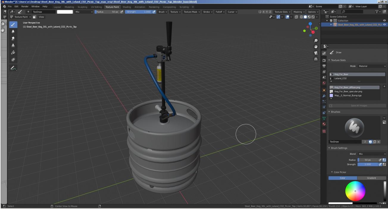 3D model Steel Beer Keg 30L with Leland CO2 Picnic Tap