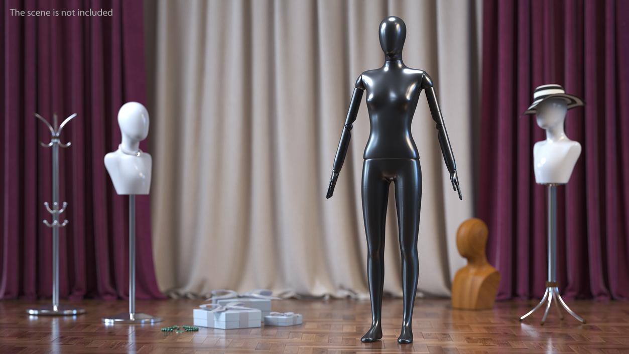 Flexible Female Mannequin Satin Black Rigged 3D model