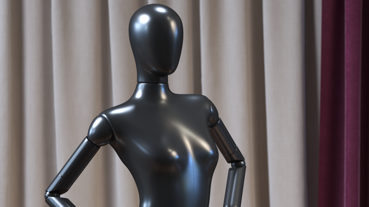 Flexible Female Mannequin Satin Black Rigged 3D model