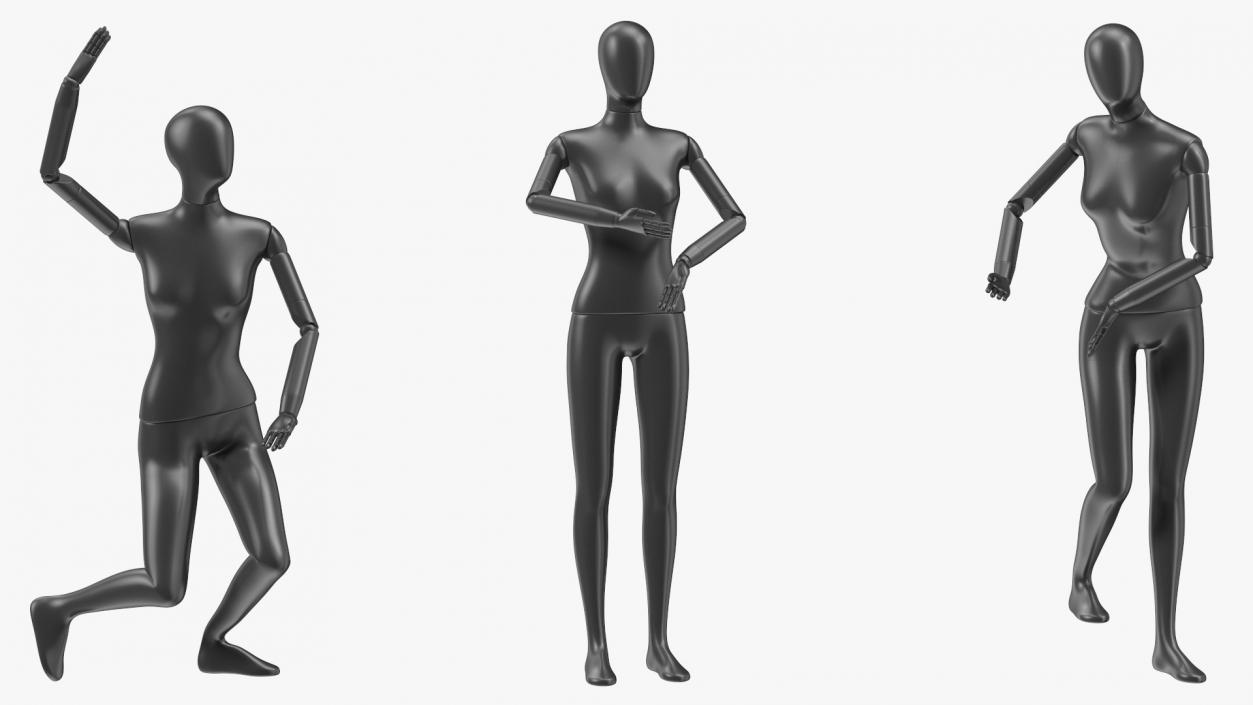 Flexible Female Mannequin Satin Black Rigged 3D model