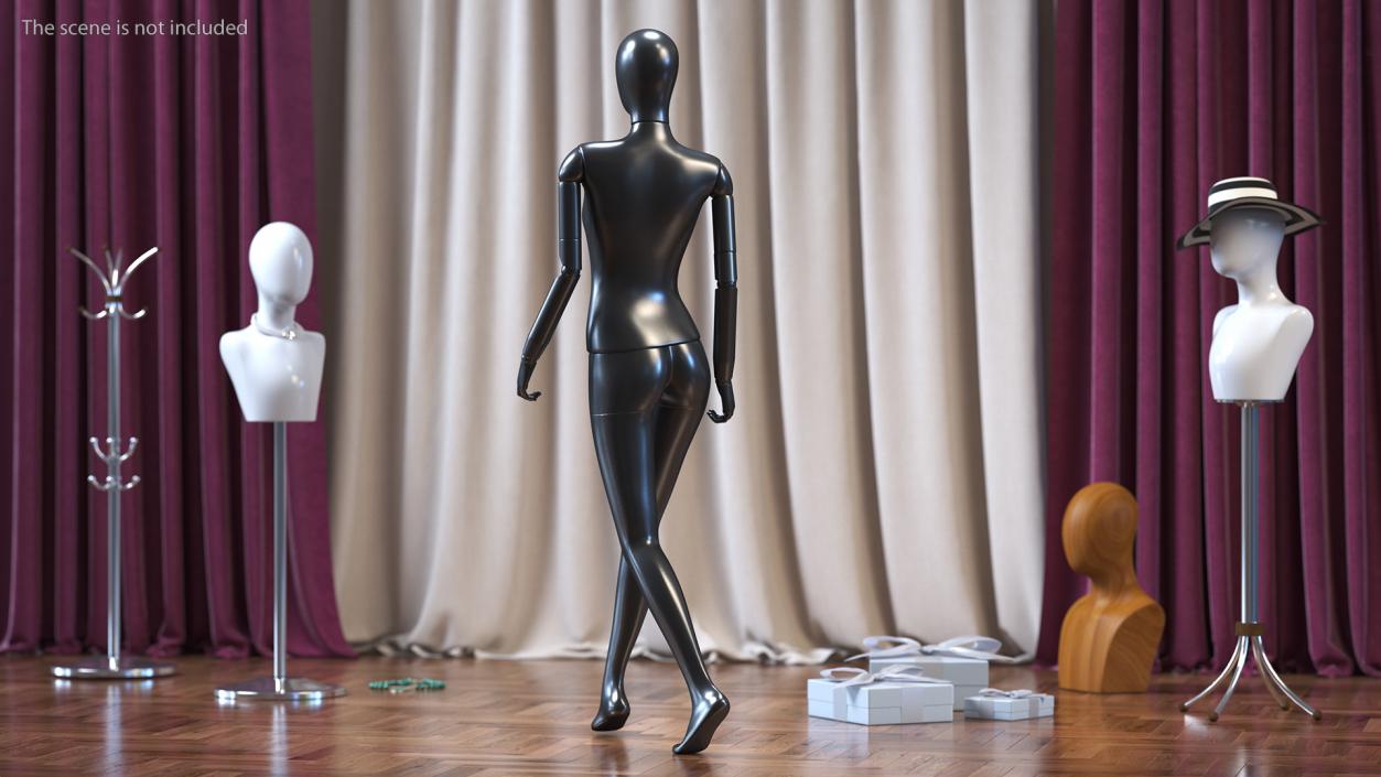 Flexible Female Mannequin Satin Black Rigged 3D model