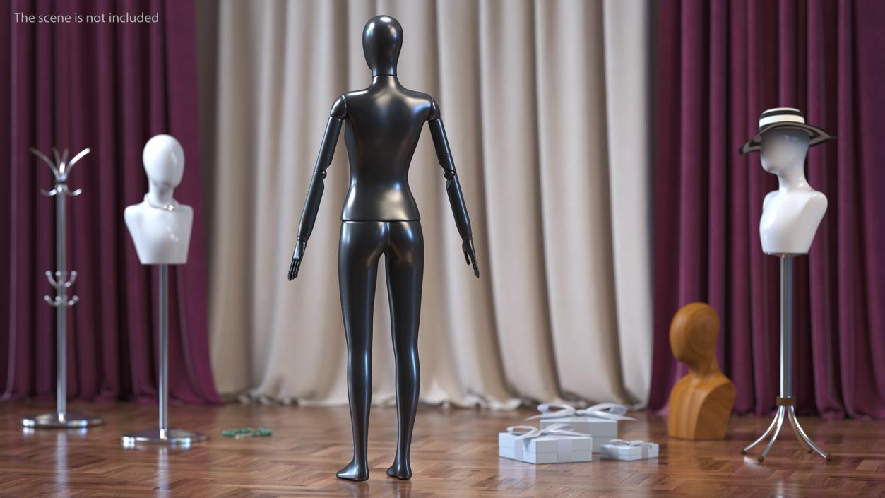 Flexible Female Mannequin Satin Black Rigged 3D model