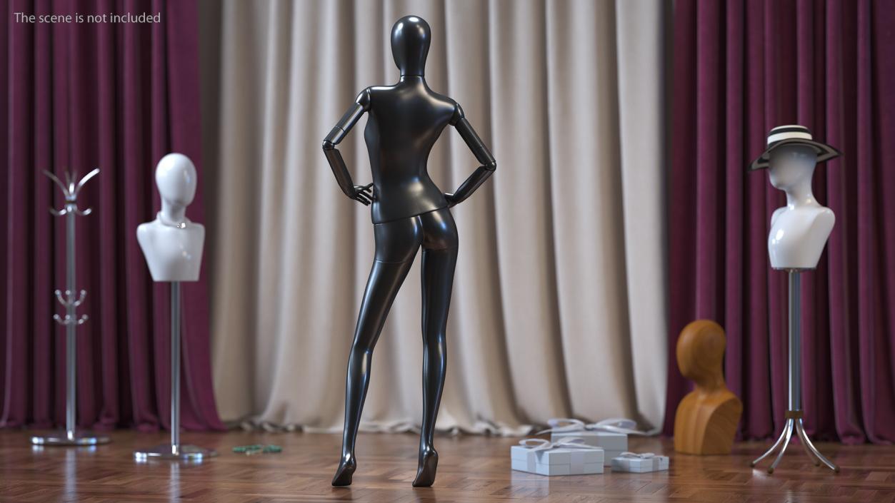 Flexible Female Mannequin Satin Black Rigged 3D model