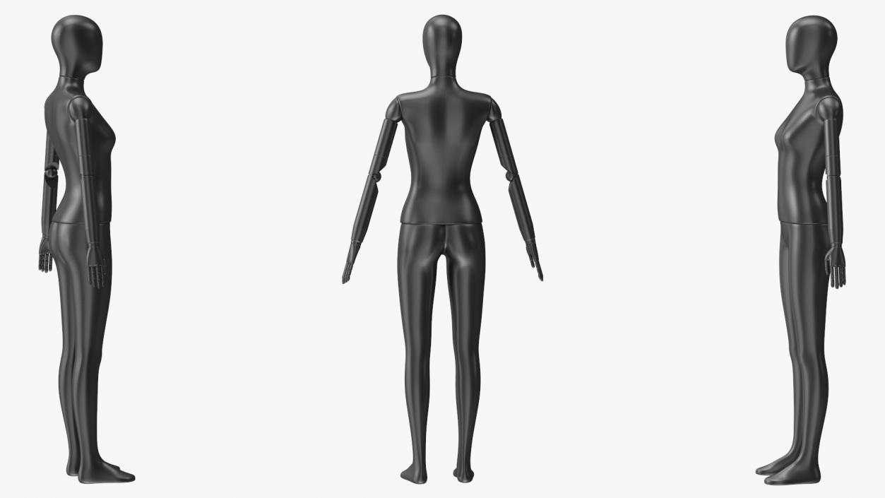 Flexible Female Mannequin Satin Black Rigged 3D model