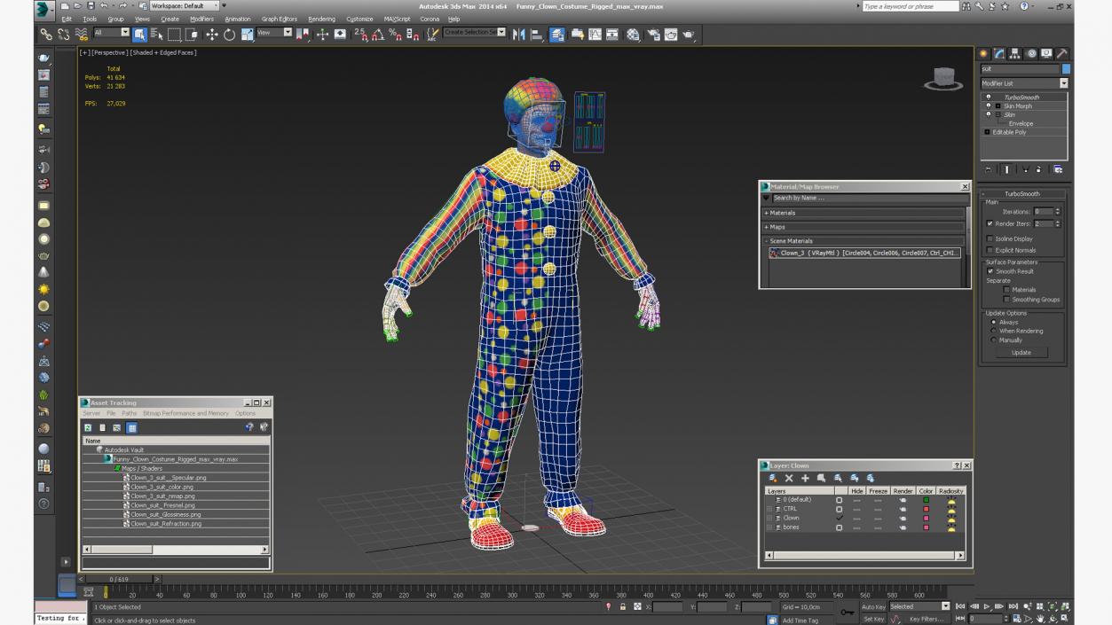 3D Funny Clown Costume Rigged