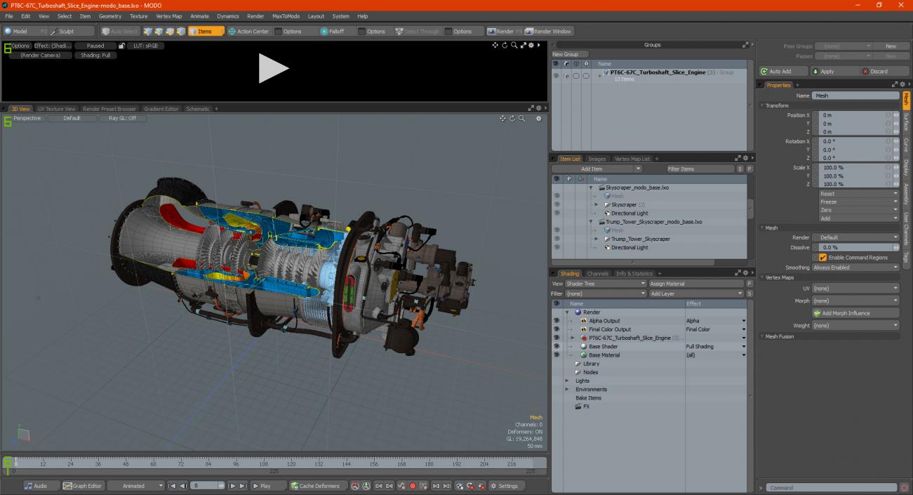 PT6C-67C Turboshaft Slice Engine 3D