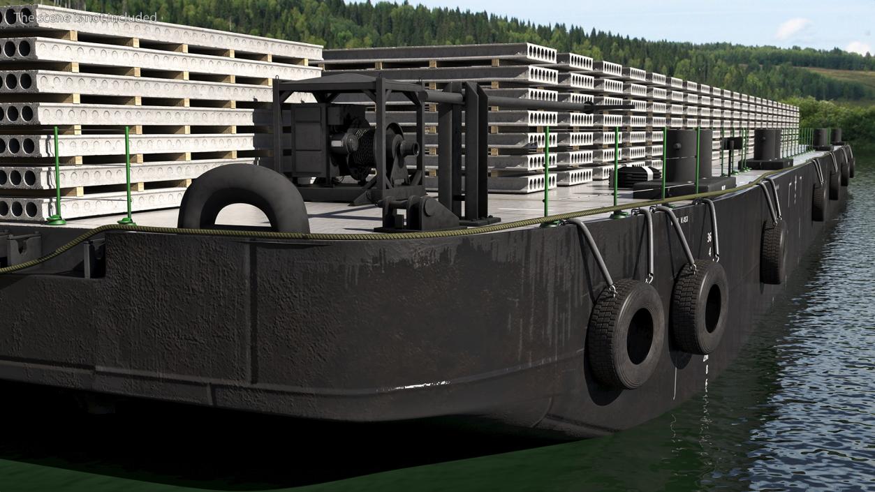 Pontoon Barge Loaded Concrete Slab 3D model