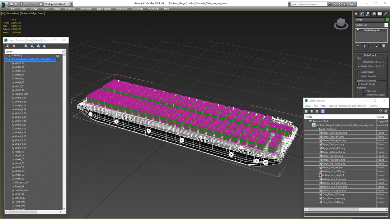 Pontoon Barge Loaded Concrete Slab 3D model