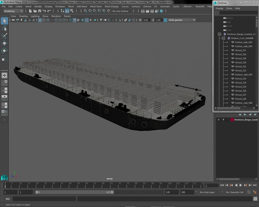 Pontoon Barge Loaded Concrete Slab 3D model