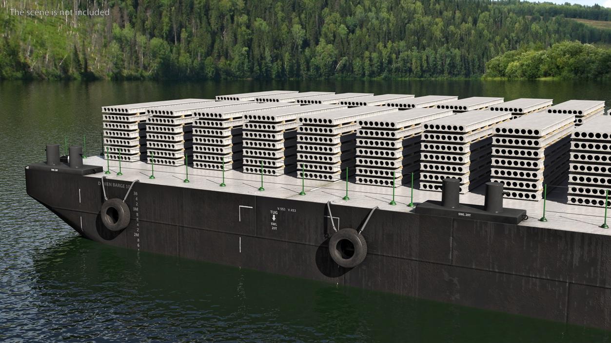 Pontoon Barge Loaded Concrete Slab 3D model