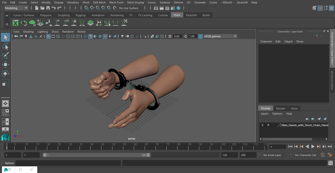 3D Man Hands with Short Chain Handcuffs