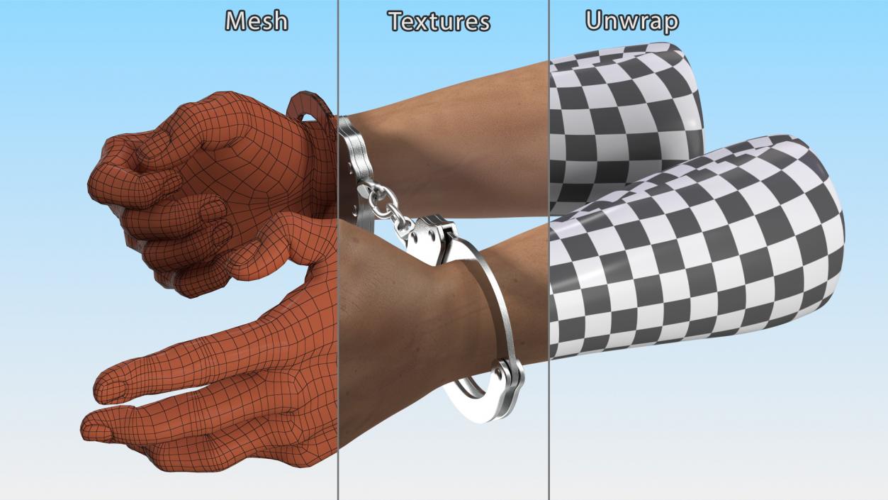 3D Man Hands with Short Chain Handcuffs