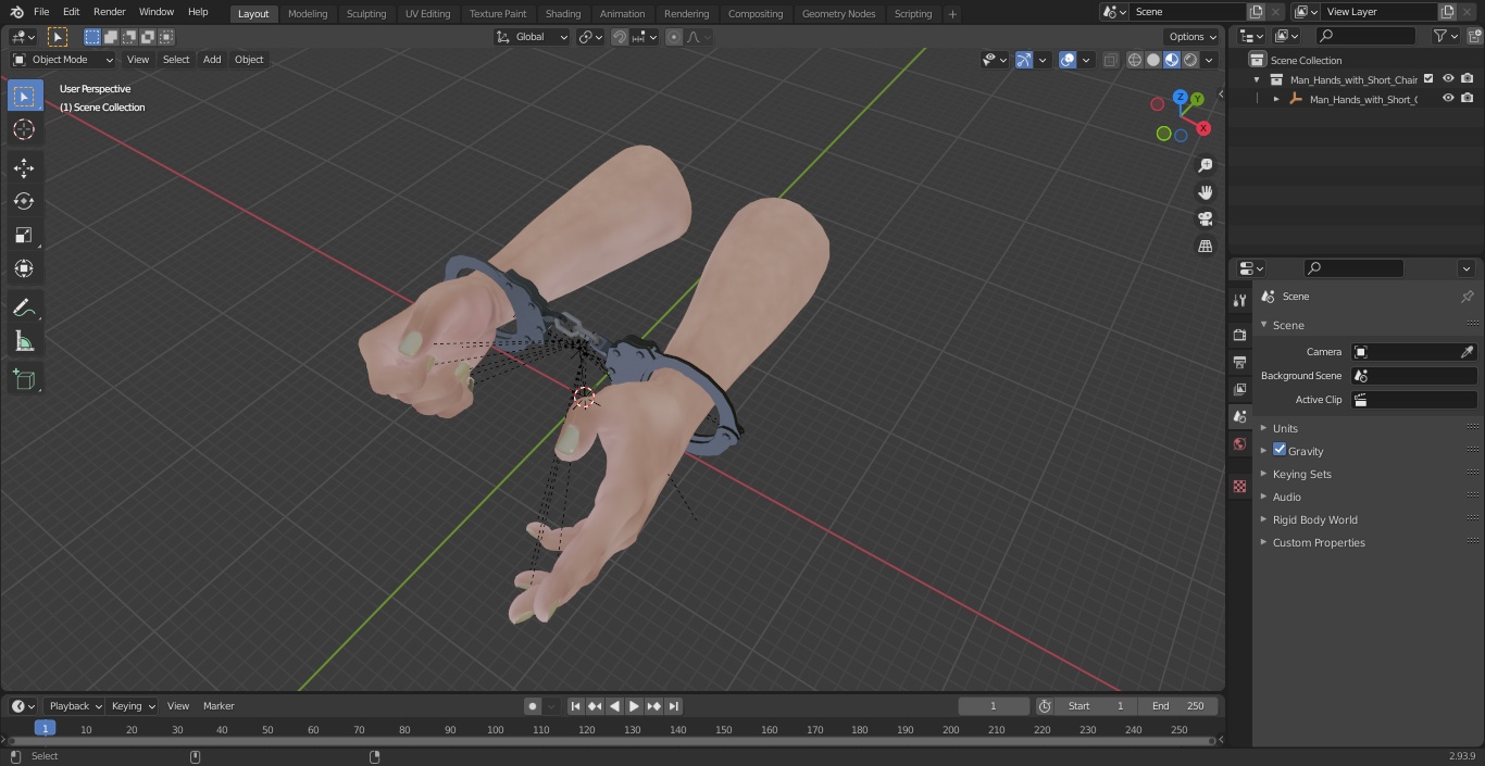 3D Man Hands with Short Chain Handcuffs