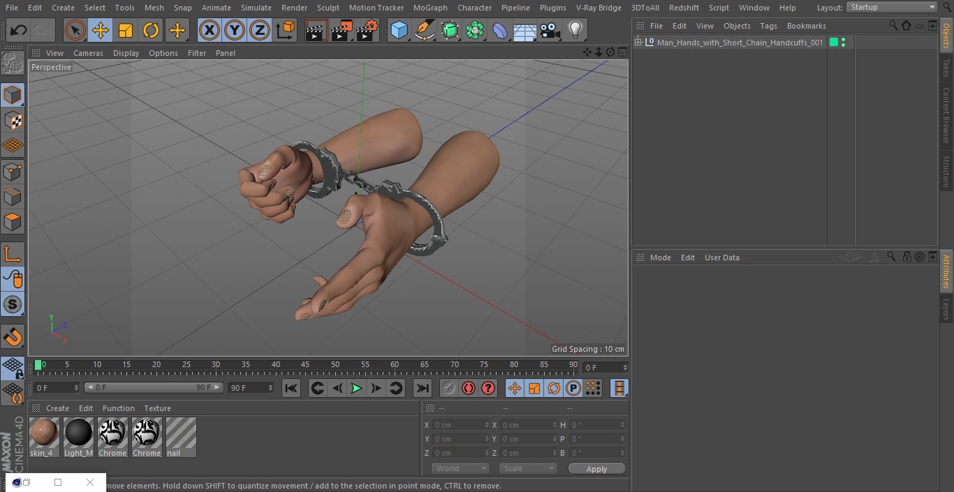 3D Man Hands with Short Chain Handcuffs