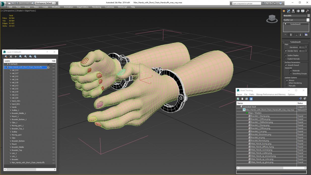 3D Man Hands with Short Chain Handcuffs