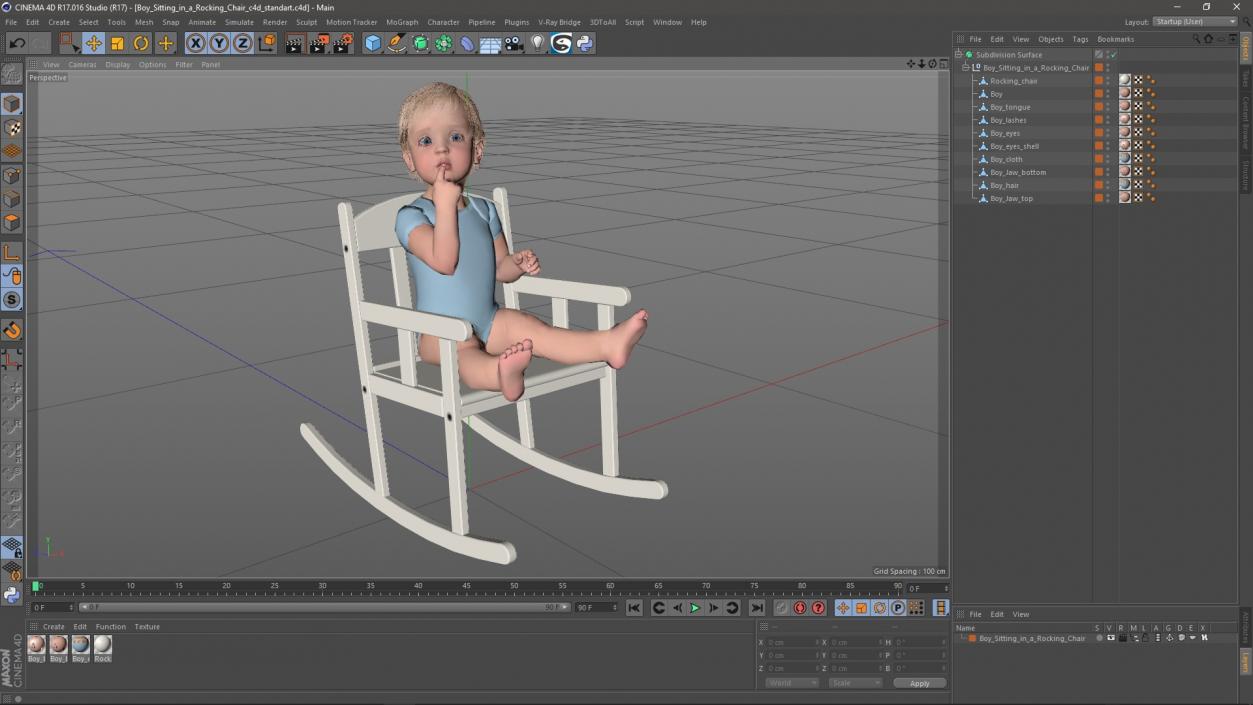 Boy Sitting in a Rocking Chair 2 3D