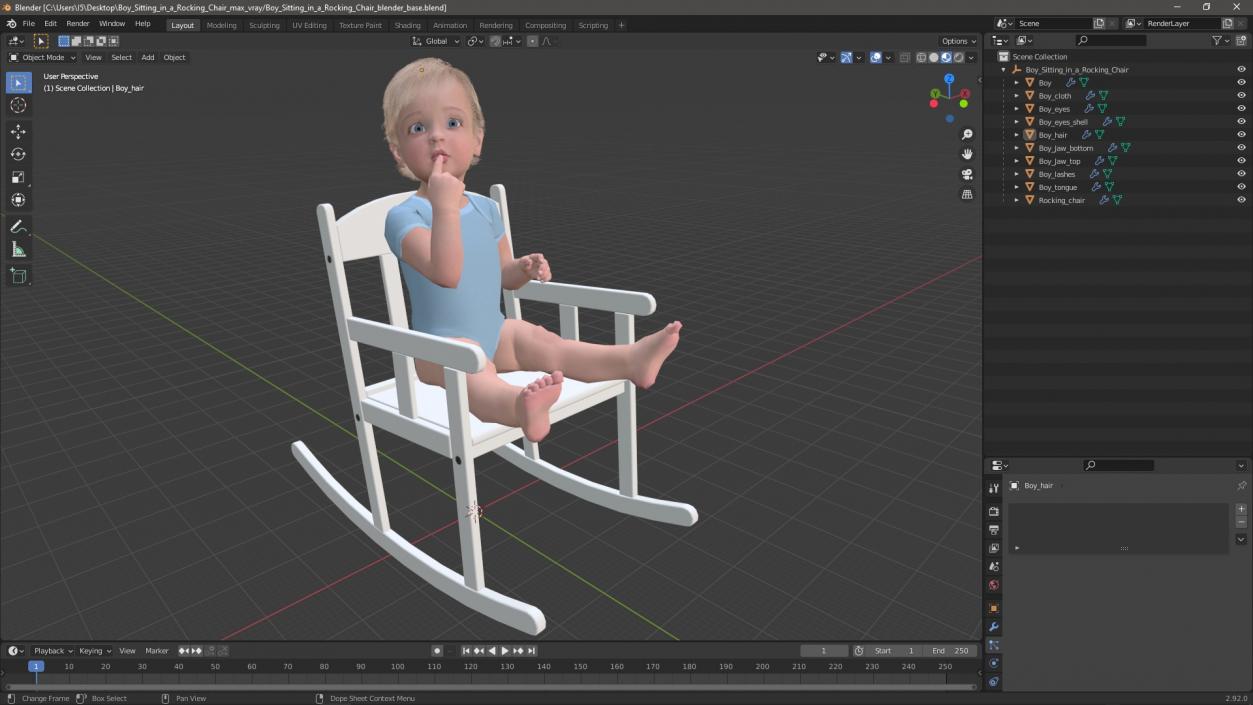 Boy Sitting in a Rocking Chair 2 3D