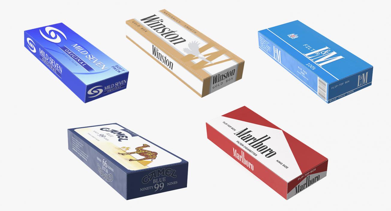 3D Carton Cigarettes Boxes Collection 3