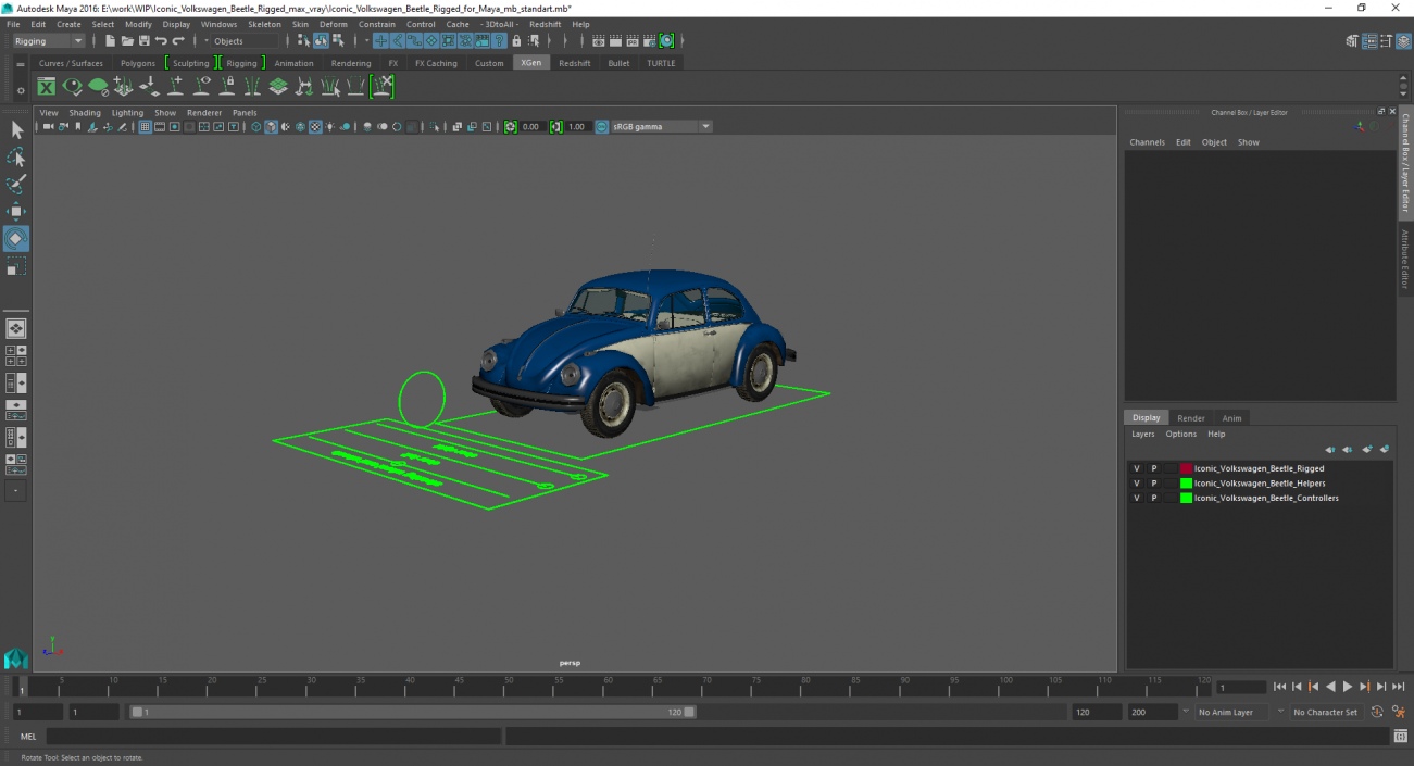 3D model Iconic Volkswagen Beetle Rigged for Maya