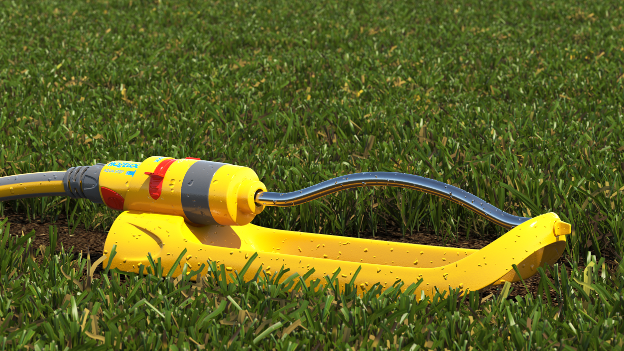 Hozelock Rectangular Sprinkler Plus Yellow with Hose 3D