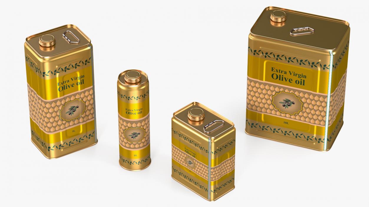 3D Olive Oil Tin Can Set