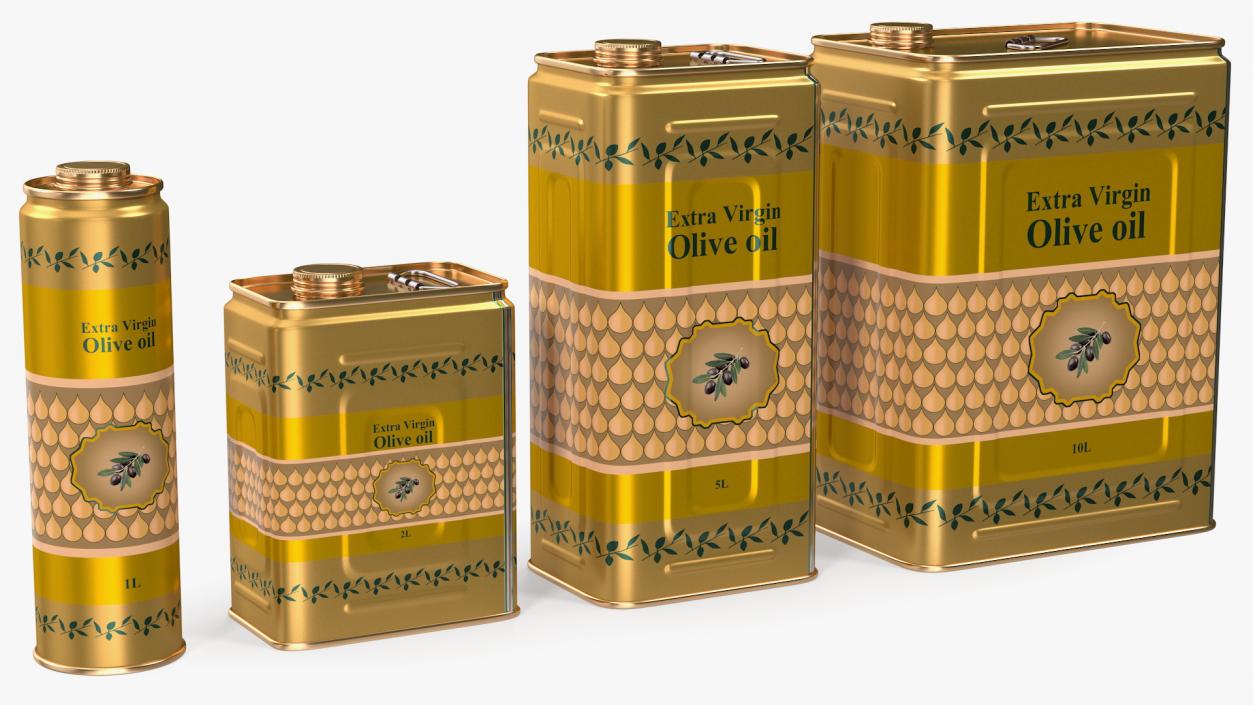 3D Olive Oil Tin Can Set