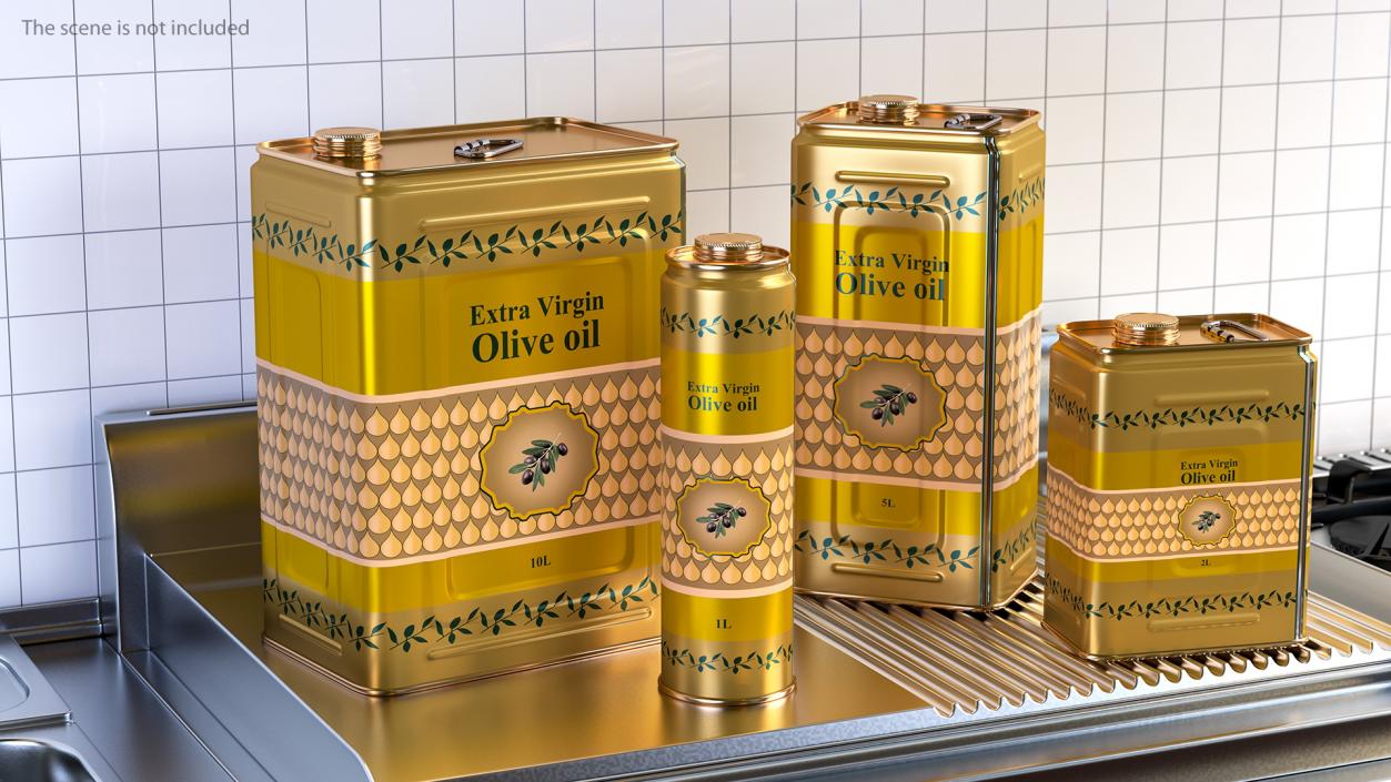 3D Olive Oil Tin Can Set