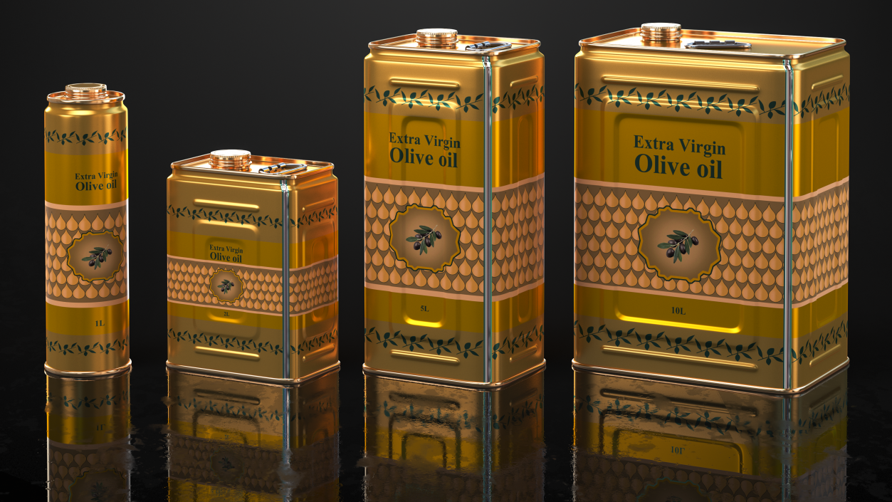 3D Olive Oil Tin Can Set