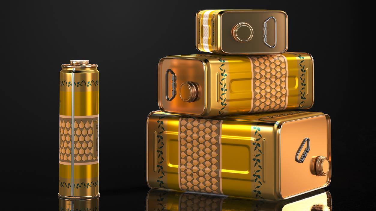 3D Olive Oil Tin Can Set