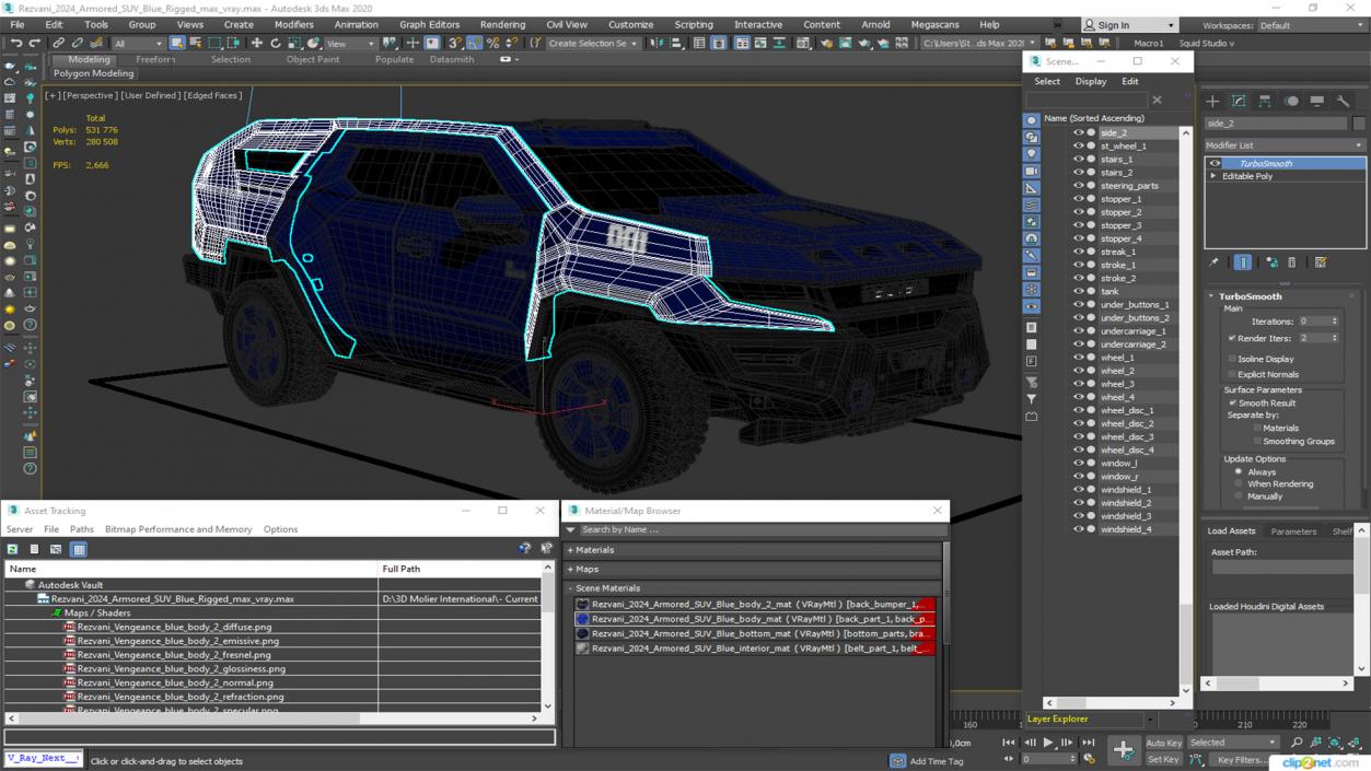 3D Rezvani 2024 Armored SUV Blue Rigged