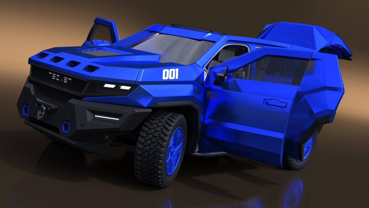 3D Rezvani 2024 Armored SUV Blue Rigged