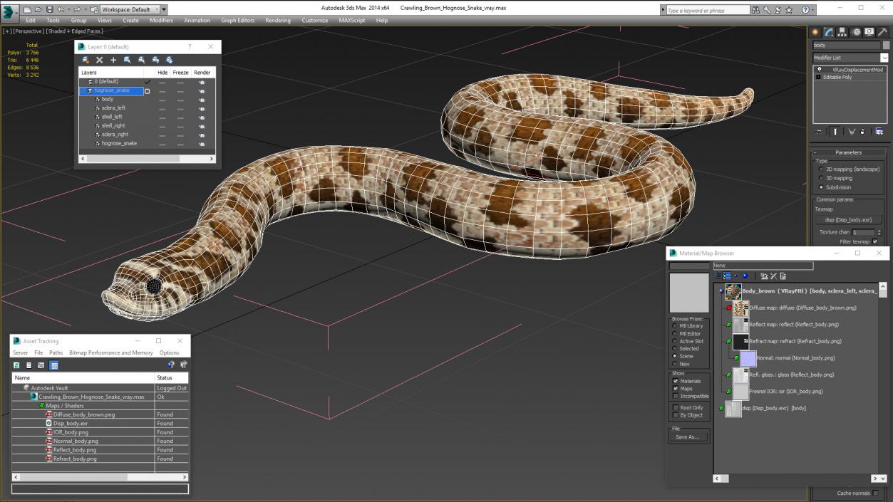 3D Crawling Brown Hognose Snake model