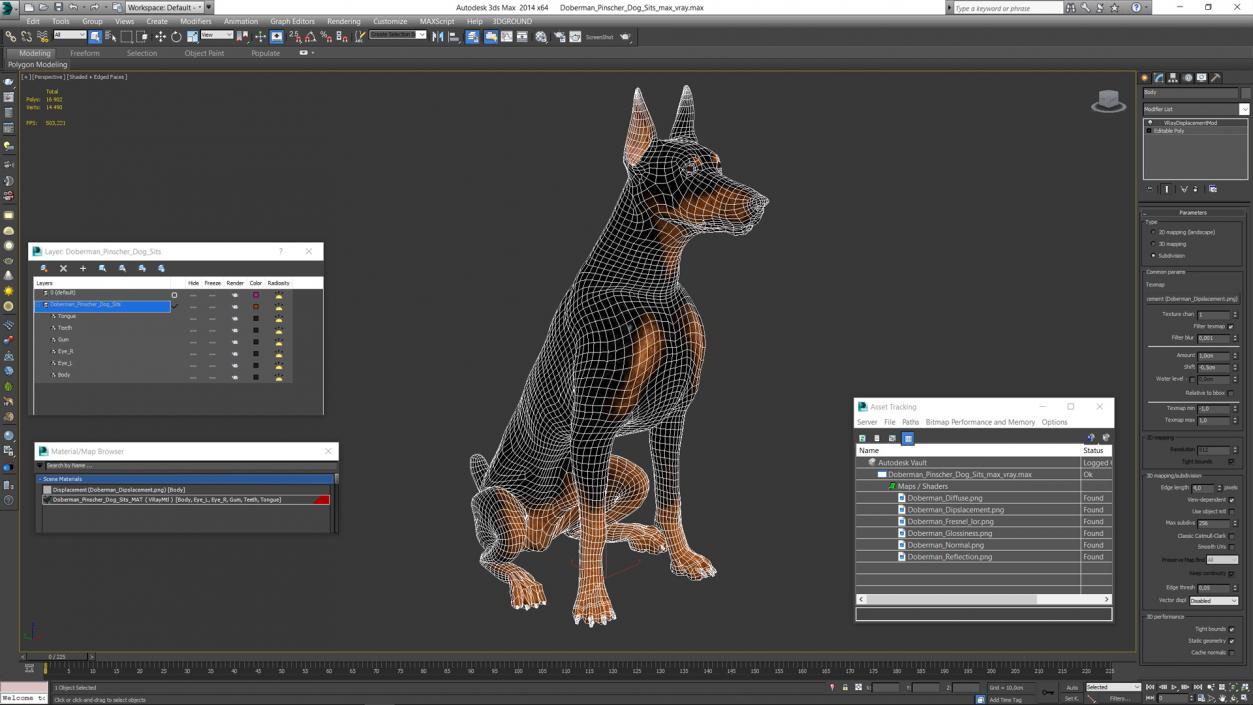 3D Doberman Pinscher Dog Sits 2 model