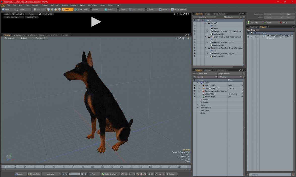 3D Doberman Pinscher Dog Sits 2 model