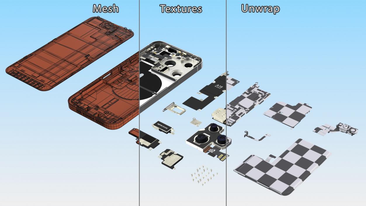 3D iPhone 14 Pro and iPhone 11Fully Disassembled Collection