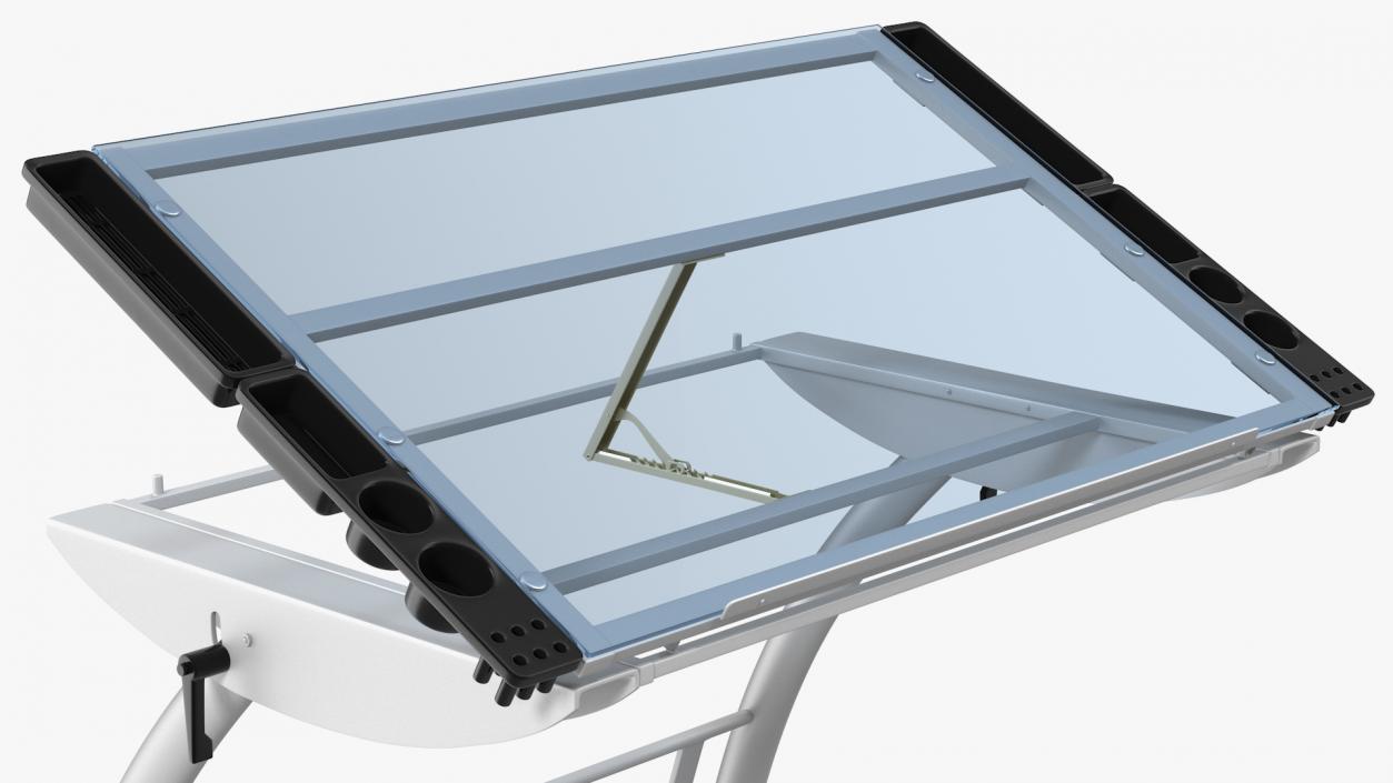 3D model Triflex Adjustable Glass Drawing Table with Stool White