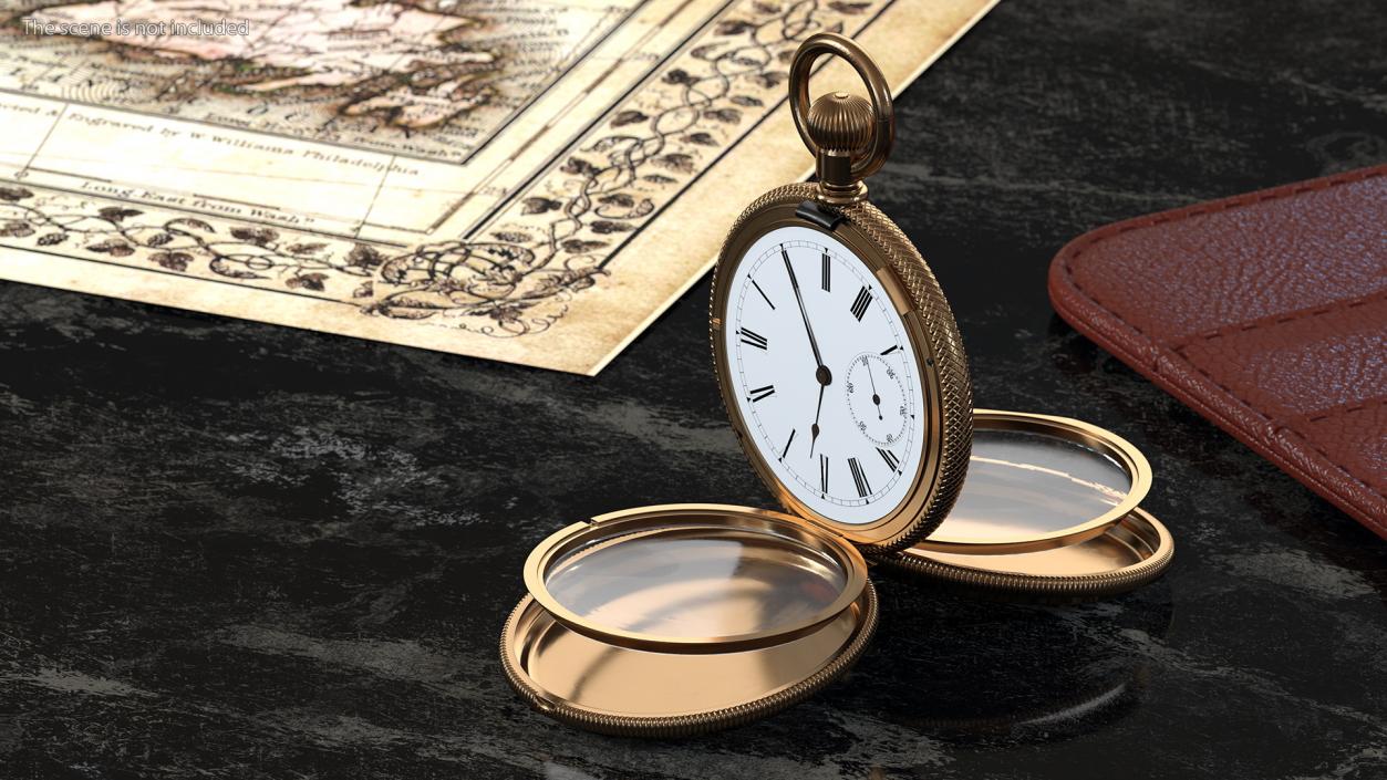 3D Vintage Brass Pocket Watch Open