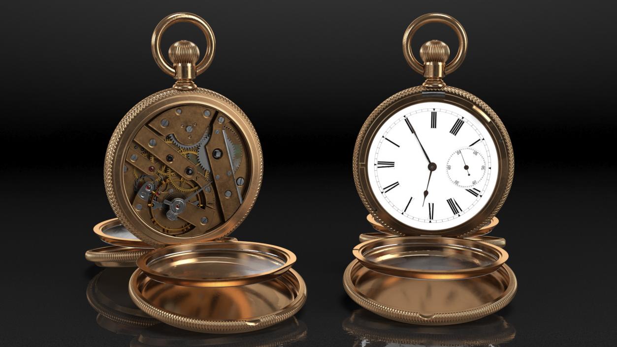 3D Vintage Brass Pocket Watch Open