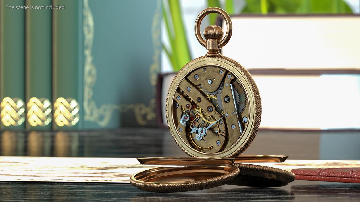 3D Vintage Brass Pocket Watch Open