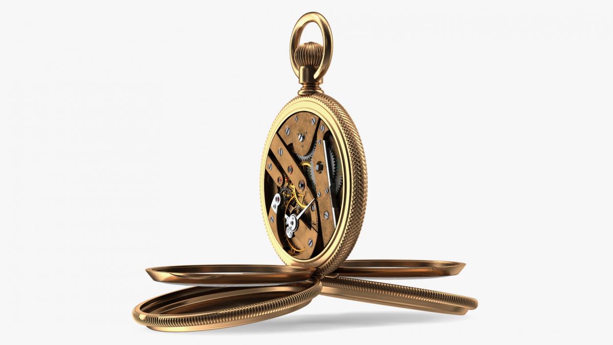 3D Vintage Brass Pocket Watch Open