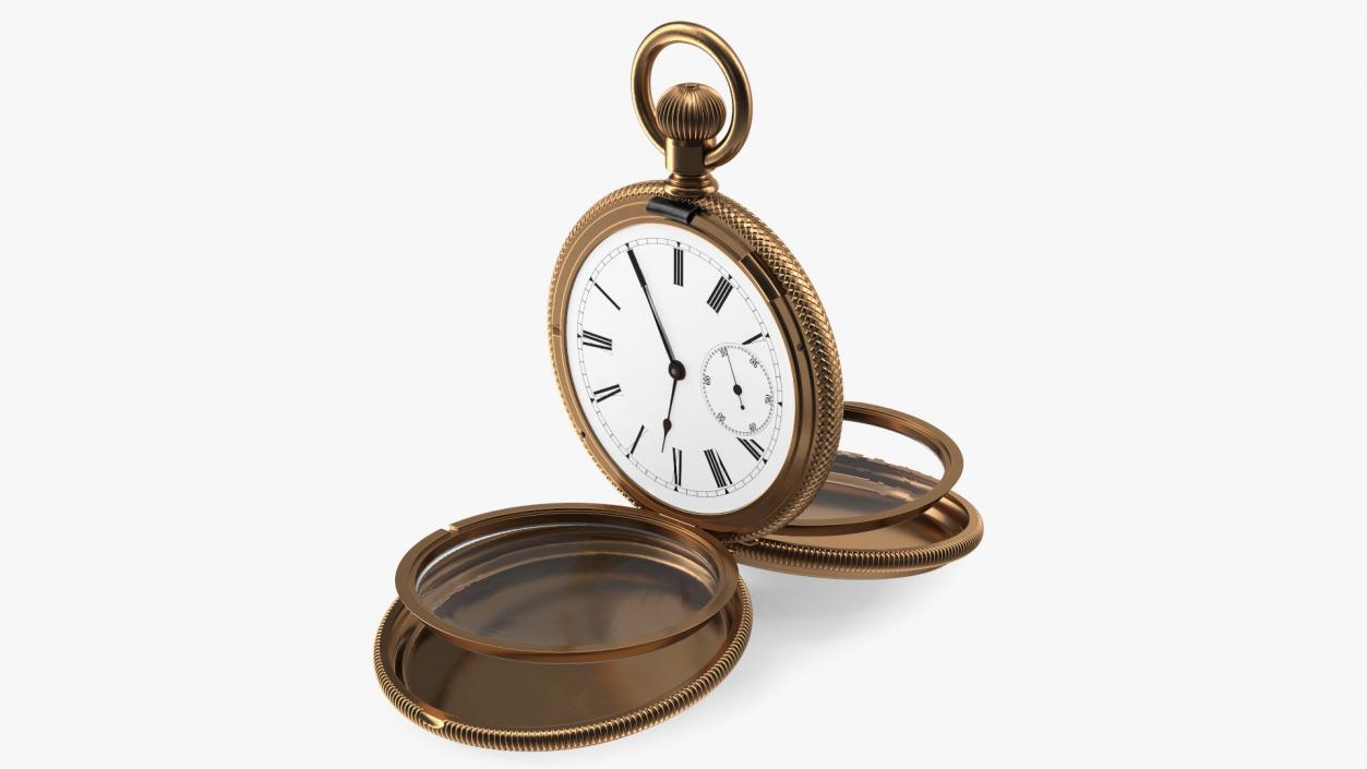 3D Vintage Brass Pocket Watch Open