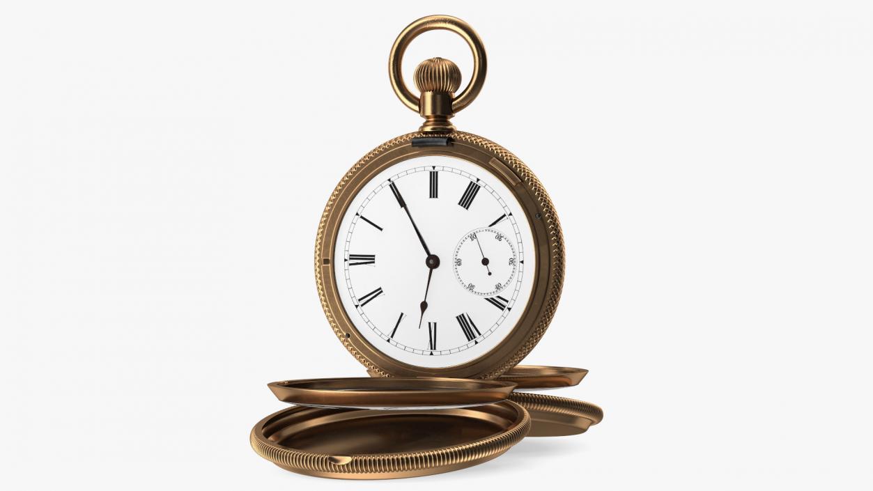 3D Vintage Brass Pocket Watch Open